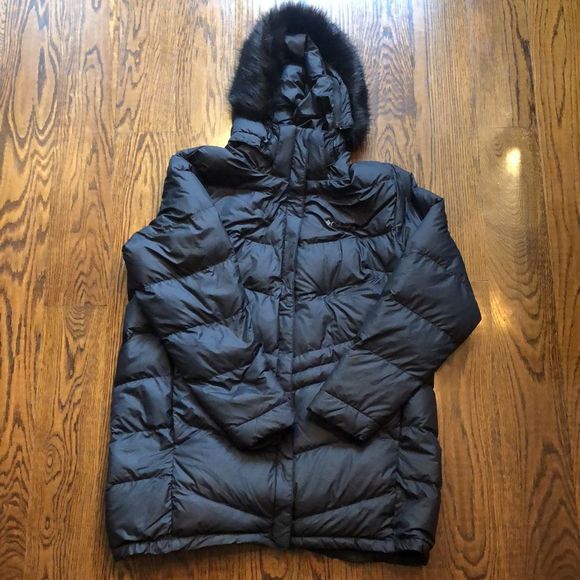 COLUMBIA Grey Quilted Puffer Hooded Coat with Removable Faux Fur Trim Size 1XL - Picture 13 of 13